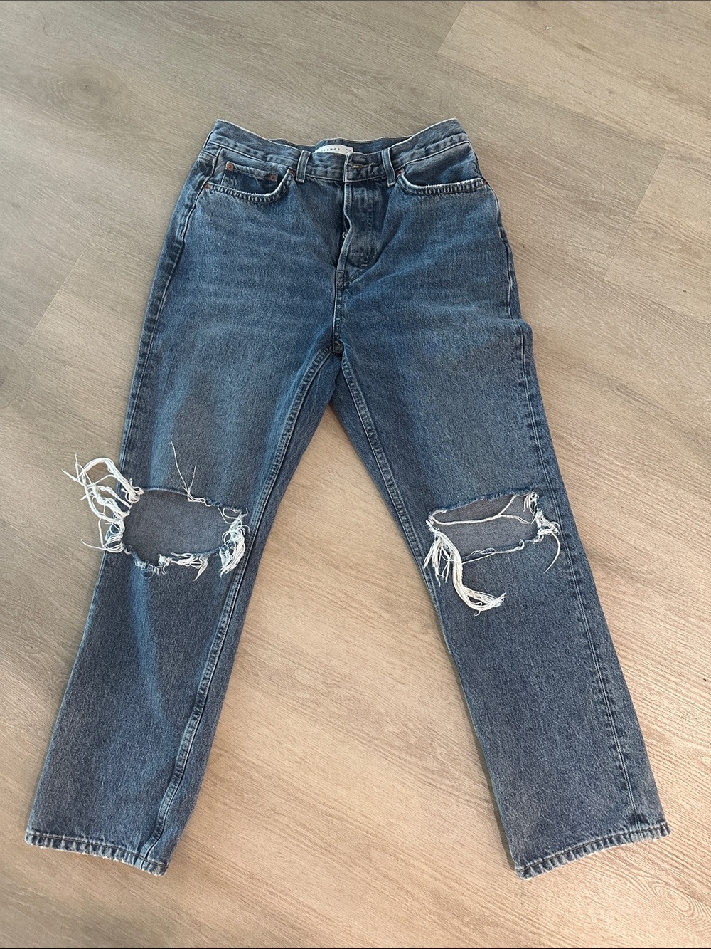 Topshop Ripped Boyfriend Jeans in Washed Blue Denim